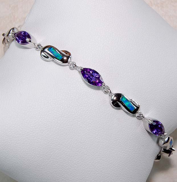 Amethyst,Australian Opal 925 Solid Sterling Silver Bracelet Item ... Amethyst,Australian Opal 925 Solid Sterling Silver Bracelet Item ...